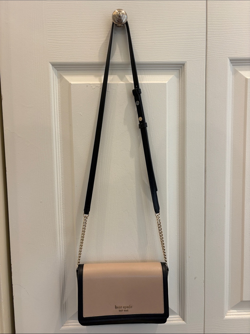 kate spade Two-Tone Blush and Black Leather Crossbody with Gold Chain